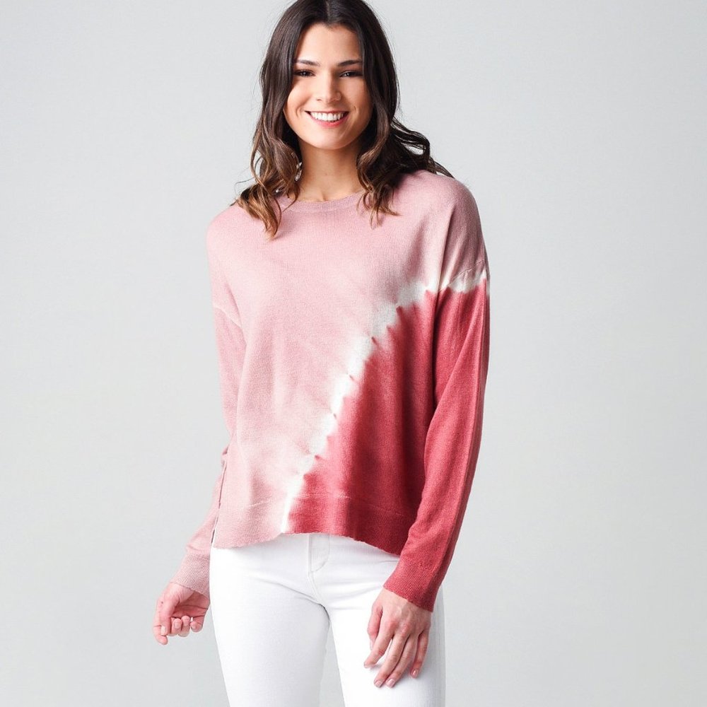 Sundry Tie Dye Ombre Cashmere Pullover Sweater Top
